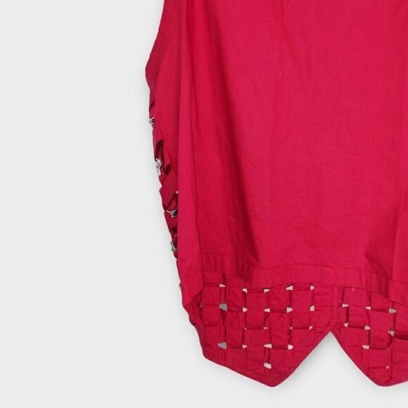 Ellen Richman Womens Vest Sz XL Red Silver Charms Woven Button From Cotton Vtg - Picture 3 of 9